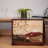 日本传统工艺 寄木细工木象嵌 三层实木抽屉桌面收纳柜 樱富士