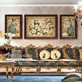 美式沙发背景装饰画欧式复古玄关有框挂画客厅三联壁画挂画发财鹿