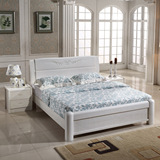 新款全实木床现代简约白色榆木双人床1.8米高箱储物特价包邮大床