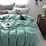 全棉四件套纯棉纯色绣花简约1.5/1.8m床品床单被套床上用品2.0床