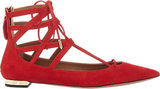 现货1516英国官网代购AQUAZZURA红色绑带式绒面革平底鞋