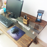 美式复古实木餐桌椅组合长方形创意钢化玻璃电脑桌台式笔记本家用