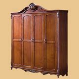四门衣柜欧式实木雕花衣柜深色整体衣橱木质卧室衣柜组合美式家具