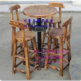 新款复古铁艺支架酒吧桌套件  圆桌实木吧桌酒吧桌吧台 高脚椅