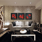 高档简约客厅装饰画沙发背景立体无框画三联树脂浮雕壁画玫瑰有约