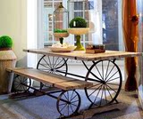 美式做旧铁艺餐桌椅 复古休闲咖啡馆实木桌椅LOFT风格个性长桌椅