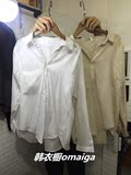 2016春 韩国原单2day女装 纯色前短后长V领显瘦休闲百搭衬衫上衣