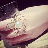 欧美个性夸张戒指珍珠镂空花朵食指开口指环关节戒装饰品女款套装