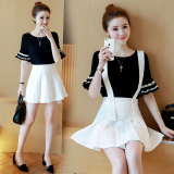 韩国夏新款小清新学生背带连衣裙两件套雪纺衫吊带短裙显瘦套装女