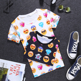 夏季个性休闲QQ表情短袖男女情侣装3D立体创意T恤潮流搞怪上衣服