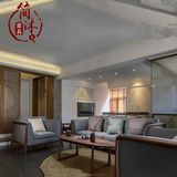 新中式实木三人沙发组合现代小户型客厅样板房禅意布艺沙发椅定制