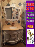 欧式浴室柜实木橡木红橡木大理石台面浴室柜洗手台落地组合现货