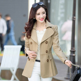 2016秋装新款韩版时尚气质修身显瘦大码双排扣中长款风衣女式外套