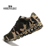 【圣步】韩国ulzzang运动鞋 迷彩布气垫鞋男女 军绿黑 休闲跑步鞋