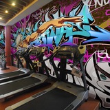 3d个性体育运动无缝无纺布大型壁画木纹壁纸健身馆网球房背景墙纸
