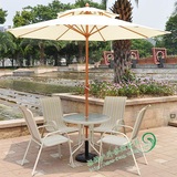 一桌四椅庭院户外咖啡厅奶茶店布桌椅伞 花园休闲双层仿木中柱伞