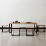 美式创意客厅茶几原木办公茶桌中式个性茶桌椅组合 实木仿古餐桌