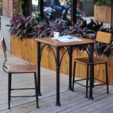 美式铁艺休闲奶茶店餐桌椅实木酒吧桌椅套件复古咖啡吧台桌椅组合