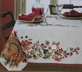 外贸尾单圣诞火鸡枫叶高档手工印提花长方餐桌布/台布圆桌布