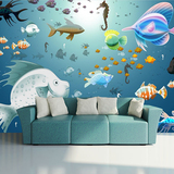 婴儿游泳馆壁纸海底世界海豚主题墙纸海洋卡通生物水族馆大型壁画