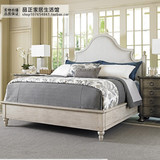 美式乡村实木床白色橡木做旧1.8米双人床 新古典别墅布艺大床婚床