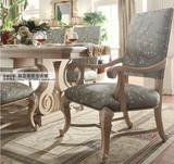 美式实木餐椅欧式复古实木书房椅法式实木扶手椅做旧时尚个性餐椅