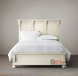 美式乡村复古实木双人床 RH法式风格实木雕花1.8米象牙白色结婚床