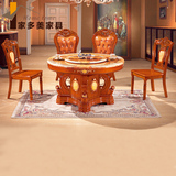 大理石餐桌椅组合6人欧式实木餐台带转盘人造石圆形饭桌简约现代
