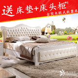 包邮简约现代白色全实木床高箱床1.5 1.8欧式橡木床2m2.2m单双人