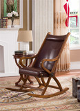美式真皮摇椅躺椅品牌逍遥椅实木懒人椅欧式沙发摇椅复古家具包邮