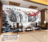 客厅中式山水风景墙纸水墨国画3d大型壁画酒店宾馆大堂背景墙壁纸