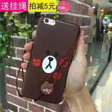 韩国LINE布朗熊iPhone6plus苹果6S挂绳手机壳防摔硅胶保护套全包