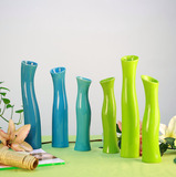 新品 时尚清新亮丽蓝色绿色流线陶瓷花瓶 个性创意家居装饰品摆件