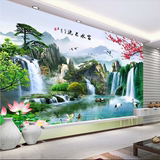 无缝大型壁画中式山水3d立体迎客松电视客厅书房背景装饰墙纸壁纸