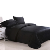 恒恋100%纯棉纯色素色双拼四件套床上用品全棉斜纹床单被套纯黑色