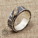 日本个性指环 高桥吾郎925纯银手工羽毛陨石面泰银男女士肌理戒指