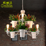 田园餐厅吧台灯具花盆栽创意咖啡厅灯饰服装店铺个性植物花草吊灯