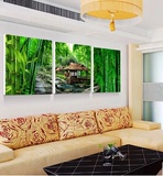 中式客厅装饰画沙发背景壁画无框挂画竹子风景三联画书房水晶墙画