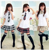 日式小清新中学生格子百褶半身短裙校服英伦学院风少女水手服套装
