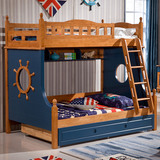 地中海高低床实木男孩儿童床带护栏上下床双层子母床梯柜高箱组合