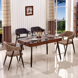 创意北欧宜家风格铁艺钢化玻璃小户型胡桃木皮个性餐桌椅组合