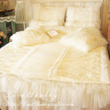 韩国代购家纺白色蕾丝婚庆手工亮片钉珠奢华床盖床罩床上用品床品
