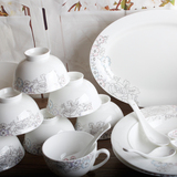 艾格恩高档唐山骨瓷餐具套装25头盛夏光年创意家用结婚送礼碗盘碟