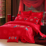 婚庆十件套 结婚床上用品提花10件套民族风大红色喜庆家纺床品