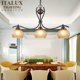 美式铁艺复古长方形玻璃餐厅吊灯 简约三头向下收银台咖啡厅灯具