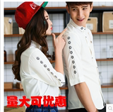 2016夏季新品韩版中袖七分袖衬衫情侣男女修身纯色毕业照服衬衫