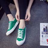 2016夏天韩版小白鞋女学生白色帆布鞋系带平底布鞋学院风休闲女鞋