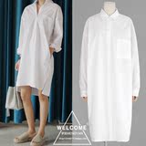 韩版2016新款上衣白衬衫女长袖中长款韩版加大码宽松休闲女士衬衣