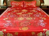 结婚庆床上用品提花七彩织锦缎丝绸缎床盖牡丹花床单大红枕套