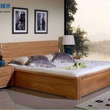 新款榆木床实木双人床1.51.8米大床简约储物高箱床白橡木胡桃木色
